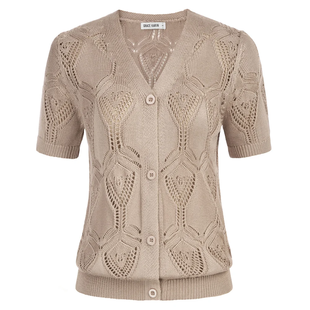 GK Women Hollowed Out Textured Cardigan Short Sleeve V-Neck Button Up Knitwear Summer Thin Knit T-shirts Elastic Pullover A30
GK Women Hollowed Out Textured Cardigan Short Sleeve V-Neck Button Up Knitwear Summer Thin Knit T-shirts Elastic Pullover A30
