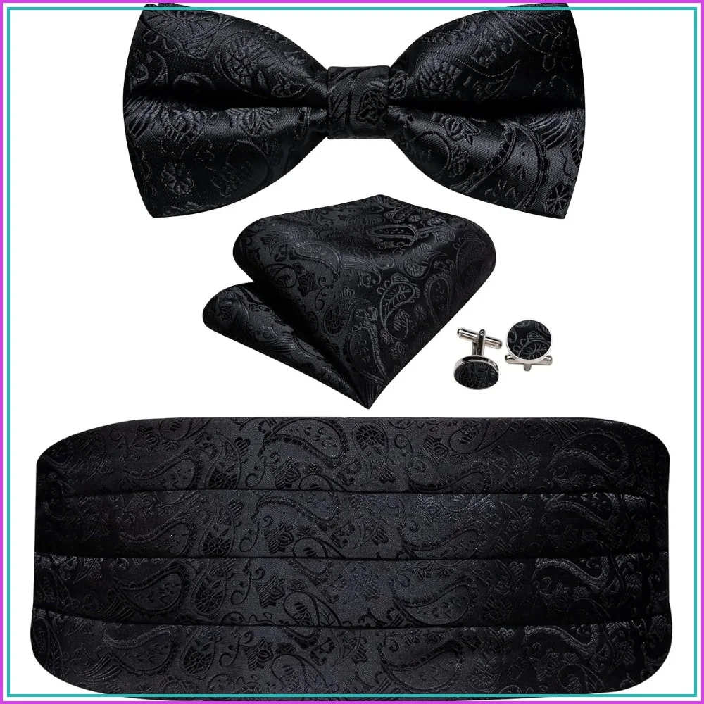 Men's Silk Paisley Cummerbund Bow Tie Set Formal Pre-Tied Bowtie Pocket Square Cufflinks Wedding Party Prom
Men's Silk Paisley Cummerbund Bow Tie Set Formal Pre-Tied Bowtie Pocket Square Cufflinks Wedding Party Prom