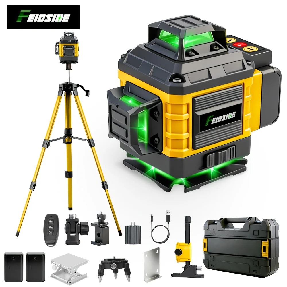 16-line 4D Laser Level 360 Self-leveling - Lazer Leveler Tool With 2x 3000mAh Battery, W/ 39" Laser Level Tripod, Laser Level Tool For Picture Hanging, Construction, Tile, Renovation, Wall Floor Alignment, Home Tool, Laser Level With Tripod
16-line 4D Laser Level 360 Self-leveling - Lazer Leveler Tool With 2x 3000mAh Battery, W/ 39" Laser Level Tripod, Laser Level Tool For Picture Hanging, Construction, Tile, Renovation, Wall Floor Alignment, Home Tool, Laser Level With Tripod