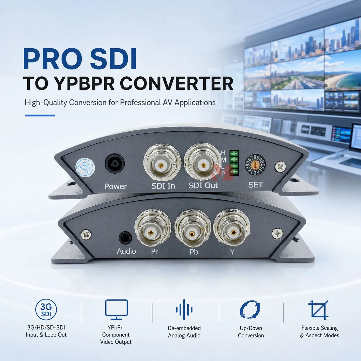 Pro SDI to YPbPr Converter 3G/HD/SD SDI Signal input with loop out SD/HD YPbPr output
Pro SDI to YPbPr Converter 3G/HD/SD SDI Signal input with loop out SD/HD YPbPr output