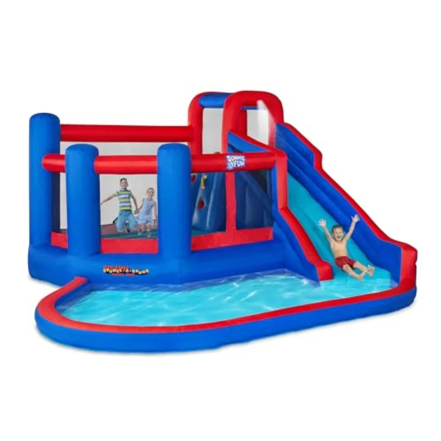 Outdoor inflatable water slide park with heavy-duty vinyl blue and yellow color scheme featuring climbing wall bounce house and
Outdoor inflatable water slide park with heavy-duty vinyl blue and yellow color scheme featuring climbing wall bounce house and