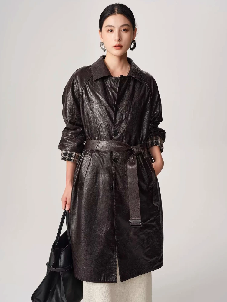 Casual Long Genuine Leather Jackets for Women Spring Autumn High-end Simple Soft Oil Wax Real Sheepskin Trench Coat with Belt
Casual Long Genuine Leather Jackets for Women Spring Autumn High-end Simple Soft Oil Wax Real Sheepskin Trench Coat with Belt