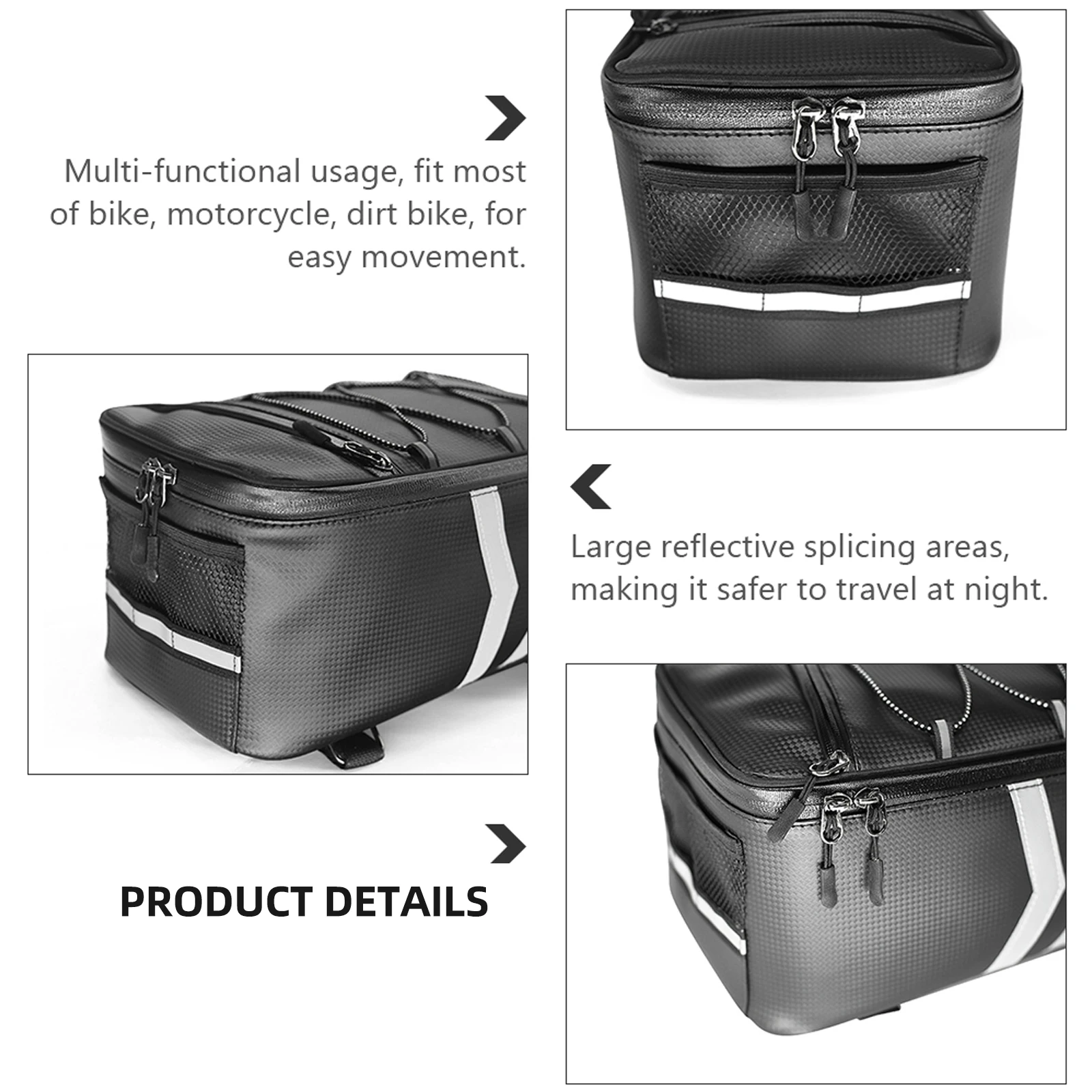 Waterproof Tail Bag PU Lightweight Small Size Bike Rear Seat Storage Pouch Reflective Areas Night Travel Multi
Waterproof Tail Bag PU Lightweight Small Size Bike Rear Seat Storage Pouch Reflective Areas Night Travel Multi