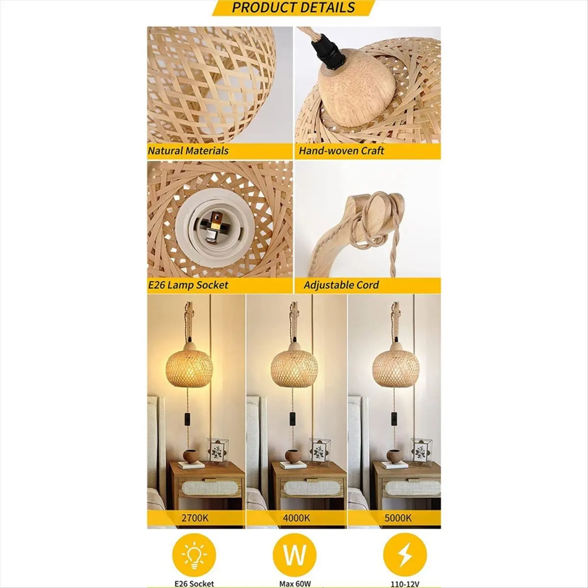 Stable- Retro Japanese Style Bamboo Bedside Wall Lamp Restaurant Rattan Lampmine Bedroom Background Wall Lamps US Plug-A
Stable- Retro Japanese Style Bamboo Bedside Wall Lamp Restaurant Rattan Lampmine Bedroom Background Wall Lamps US Plug-A