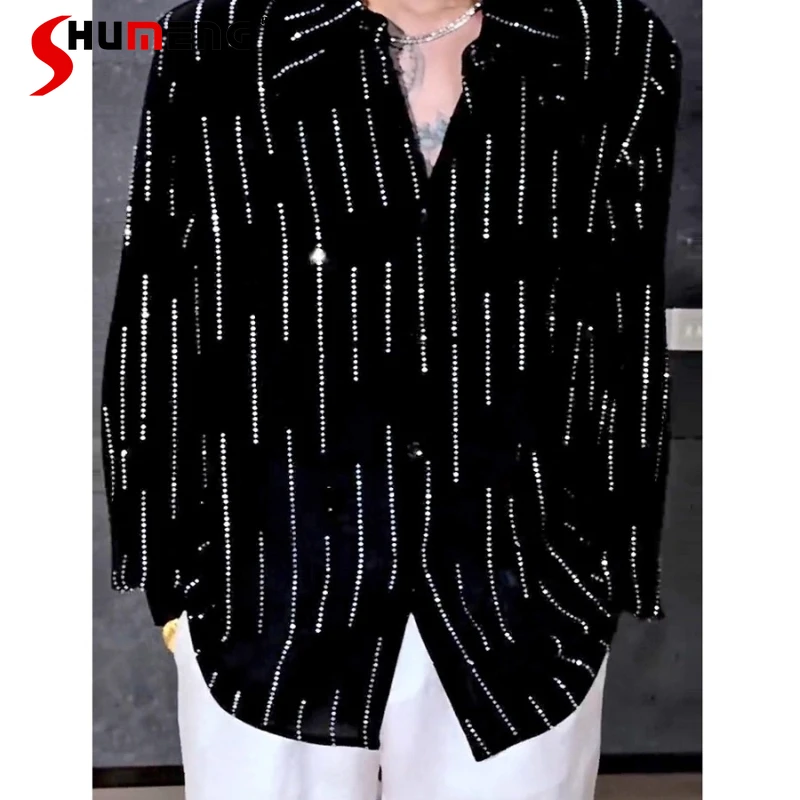 Men's 2025 Spring Autumn New Personality Rhinestone Loose Long Sleeve Trendy Shirts Stylish Fashion Design Padded Shoulder Shirt 
Men's 2025 Spring Autumn New Personality Rhinestone Loose Long Sleeve Trendy Shirts Stylish Fashion Design Padded Shoulder Shirt