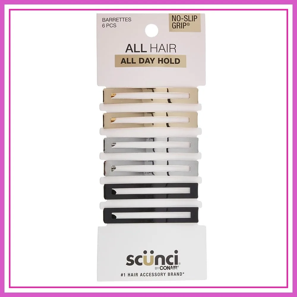 No-Slip Grip Barrettes for Women, Metallic Hair Clips, Gold Black Silver, 6 Count
No-Slip Grip Barrettes for Women, Metallic Hair Clips, Gold Black Silver, 6 Count