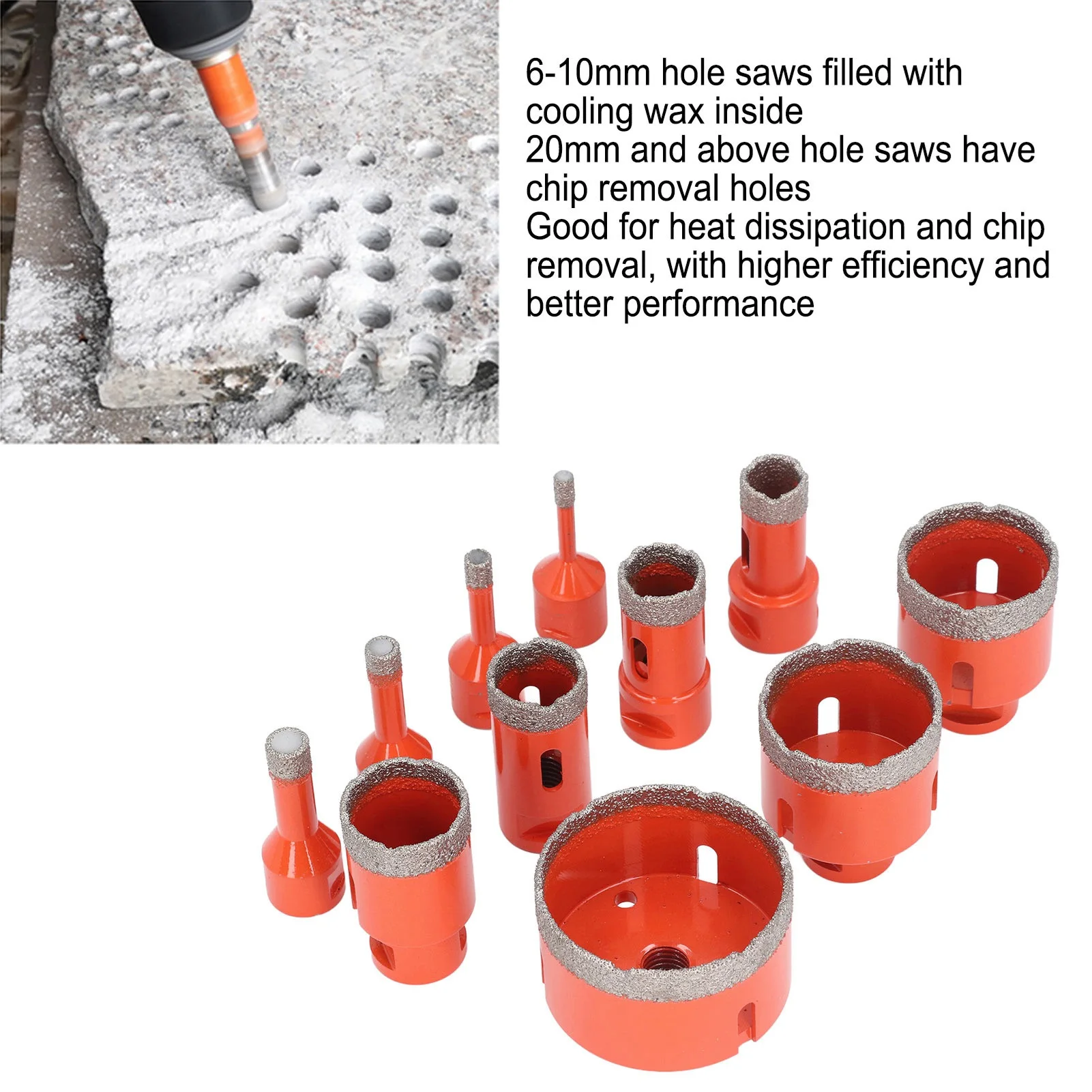 Hole Saw Kit Hole Saw 6-68mm Vacuum Brazing High Efficiency U Slot M14 with Hex Conversion Shank for Granite
Hole Saw Kit Hole Saw 6-68mm Vacuum Brazing High Efficiency U Slot M14 with Hex Conversion Shank for Granite
