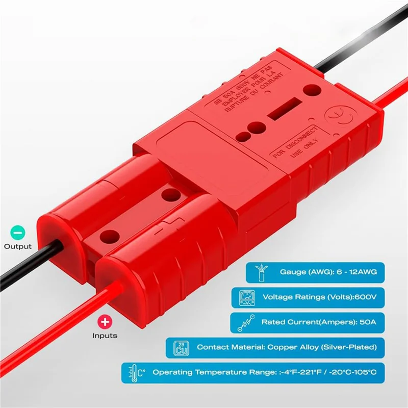 A88E-2X Anderson Connector, 50AMP 6-12 Gauge Battery Quick Connect With Dust Plug 12V-36V Anderson Plug Disconnect
A88E-2X Anderson Connector, 50AMP 6-12 Gauge Battery Quick Connect With Dust Plug 12V-36V Anderson Plug Disconnect