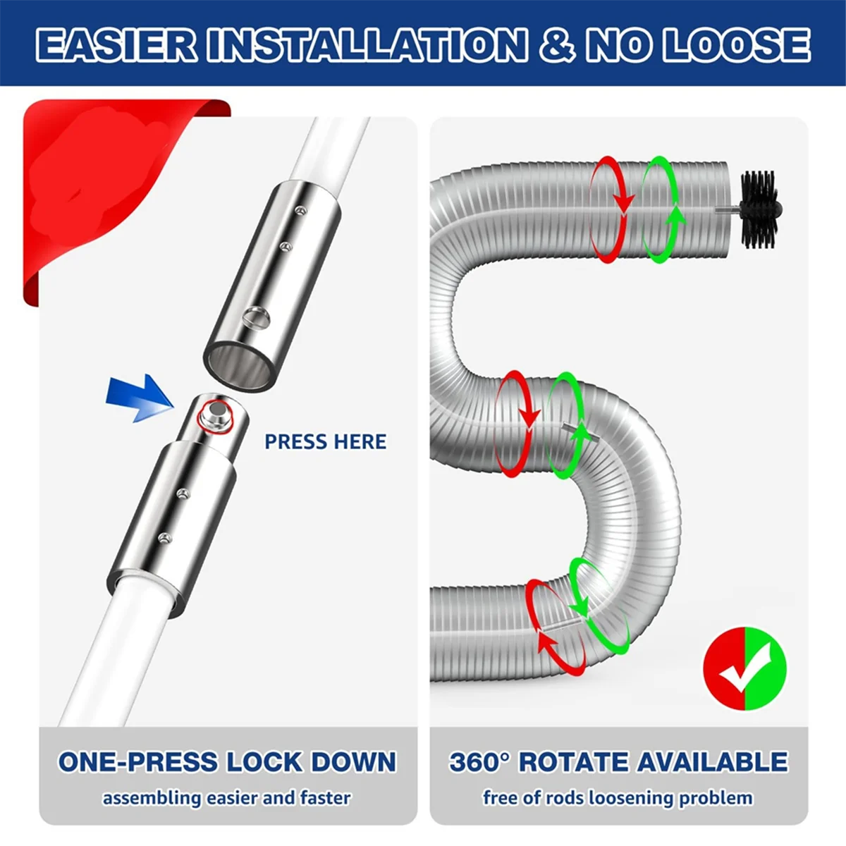 30 Feet Dryer Vent Cleaner Kit with Drill Attachment, Flexible Brush
30 Feet Dryer Vent Cleaner Kit with Drill Attachment, Flexible Brush