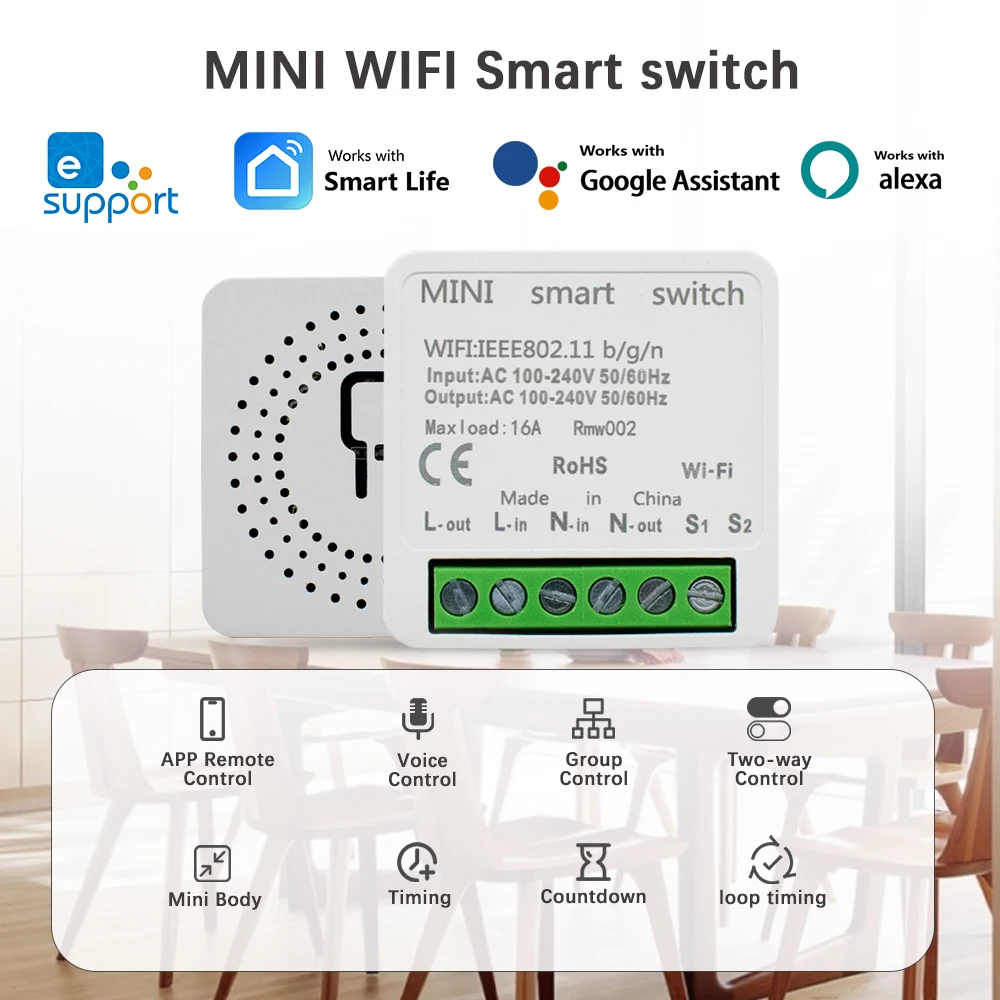 Умный мини-переключатель EWeLink Wi-Fi 16A, двустороннее управление, выключатель для умного дома, голосовое управление, совместимое с Alexa и Google Home
Умный мини-переключатель EWeLink Wi-Fi 16A, двустороннее управление, выключатель для умного дома, голосовое управление, совместимое с Alexa и Google Home