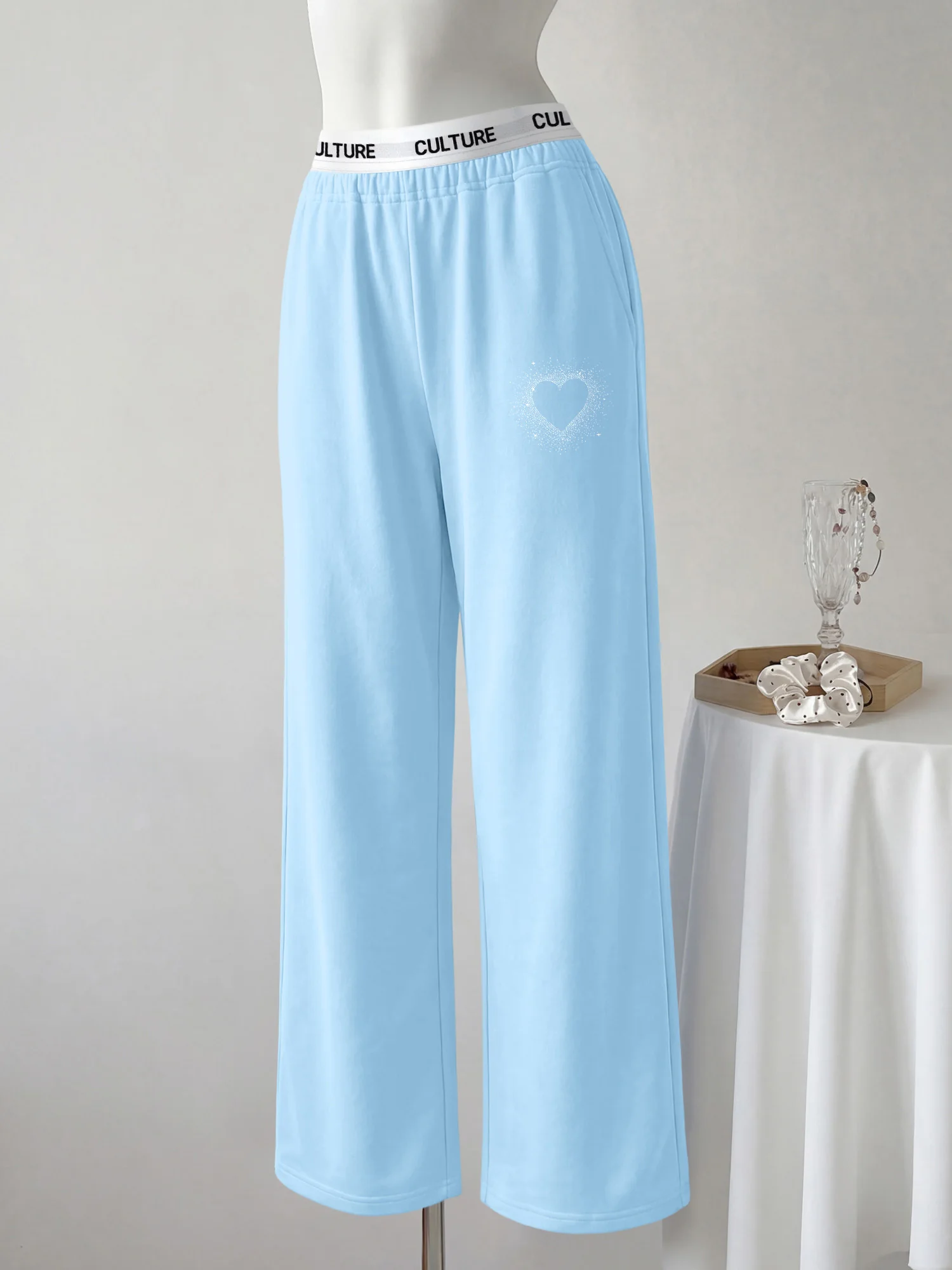 Sparkle Dot Heart Print Ladies High Waist Wide Leg Sweatpants Elastic Contrast Waistband Casual Daily Loose Pocket Pants
Sparkle Dot Heart Print Ladies High Waist Wide Leg Sweatpants Elastic Contrast Waistband Casual Daily Loose Pocket Pants