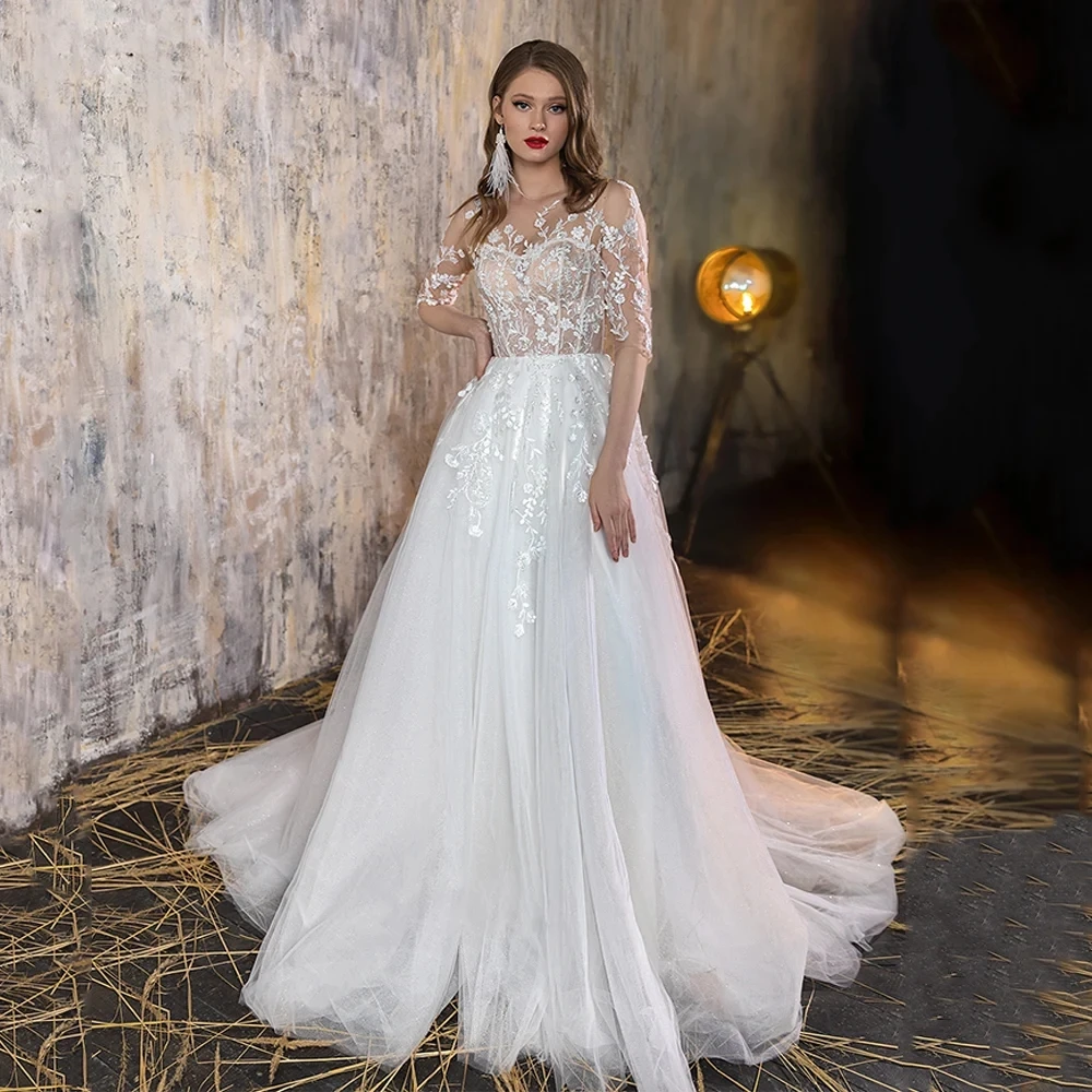 New Arrival See-through Vestido De Noiva Top Lace Wedding Dress Appliques Vestidos De Novia
New Arrival See-through Vestido De Noiva Top Lace Wedding Dress Appliques Vestidos De Novia