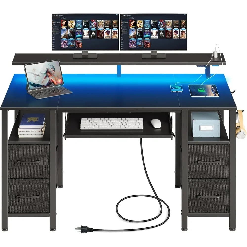 Computer Desk 47.2" with LED Lights & Power Outlets, Home Office Desk with 4 Drawers, Writing Desk with Keyboard Tray
Computer Desk 47.2" with LED Lights & Power Outlets, Home Office Desk with 4 Drawers, Writing Desk with Keyboard Tray