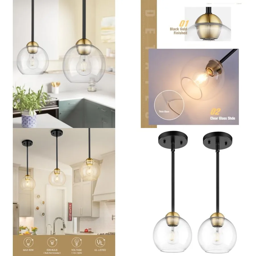 2 Pack and Pendant Light Fixtures, Modern Globe Pendant Lights Kitchen Island with Clear Glass Shade, 1 Light Hangg Lights for
2 Pack and Pendant Light Fixtures, Modern Globe Pendant Lights Kitchen Island with Clear Glass Shade, 1 Light Hangg Lights for