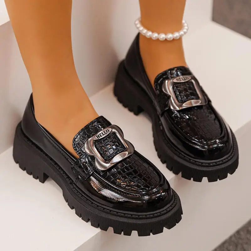 Designer Metal Buckle Thick Bottom Loafers Women Summer Autumn 2026 Retro Faux Crocodile Leather Oxford Shoes Women Black Pumps
Designer Metal Buckle Thick Bottom Loafers Women Summer Autumn 2026 Retro Faux Crocodile Leather Oxford Shoes Women Black Pumps
