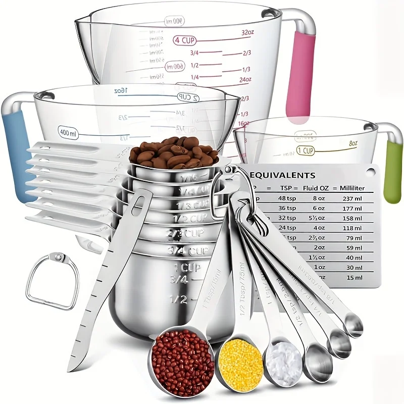 20pcs Measuring Cup and Spoon Set, Stainless Steel, Includes 7 Measuring Cups, 6 Measuring Spoons, 3 Transparent Plastic
20pcs Measuring Cup and Spoon Set, Stainless Steel, Includes 7 Measuring Cups, 6 Measuring Spoons, 3 Transparent Plastic