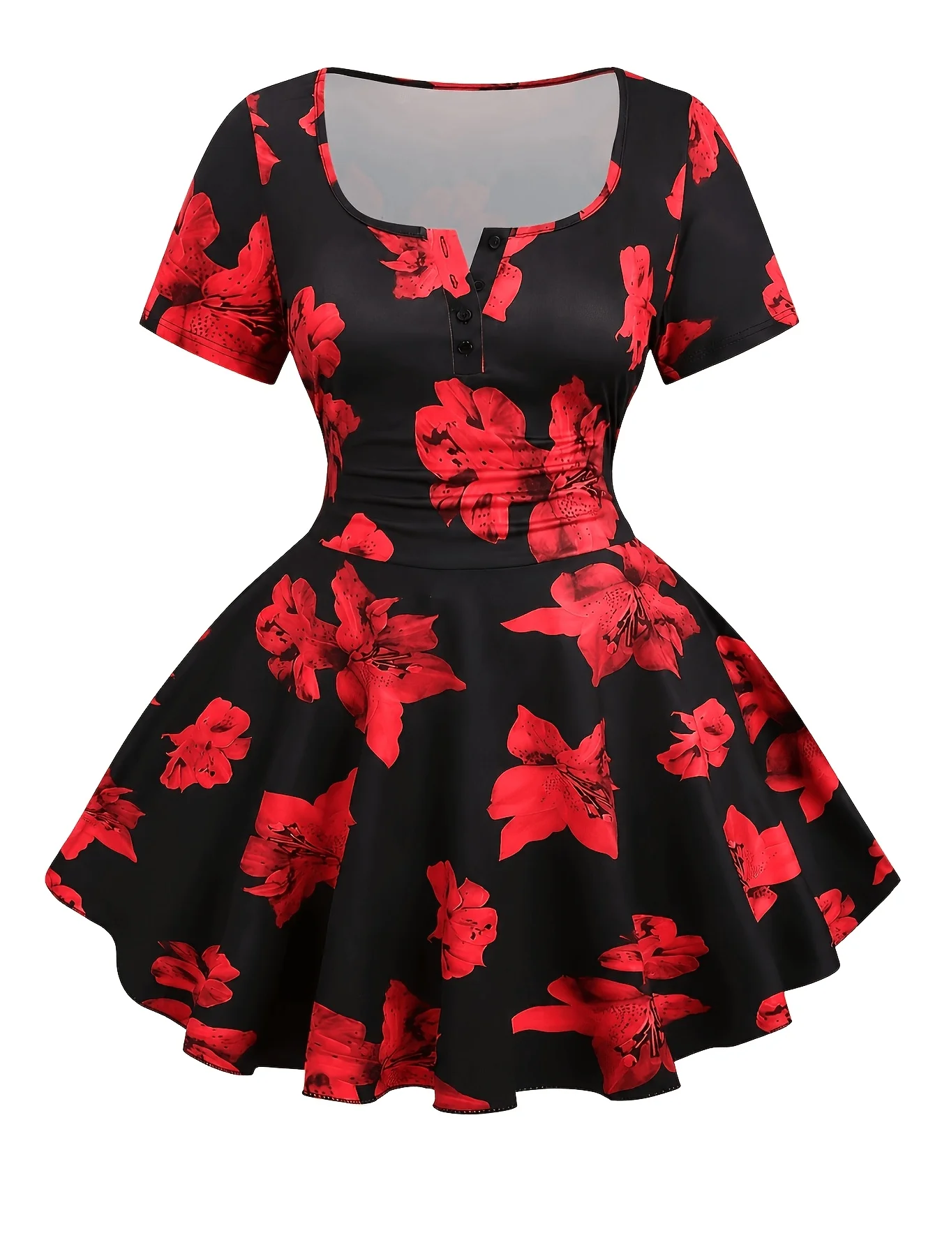 Plus-size Women's Floral Print Round Neck Short-sleeved Summer Dress
Plus-size Women's Floral Print Round Neck Short-sleeved Summer Dress