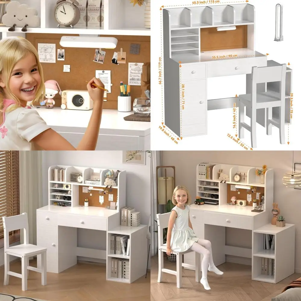 White Kids Study Desk and Chair Set with Light, Drawers, and Storage Cabinets, Perfect for Girls' Bedroom - Study Desk 005B
White Kids Study Desk and Chair Set with Light, Drawers, and Storage Cabinets, Perfect for Girls' Bedroom - Study Desk 005B