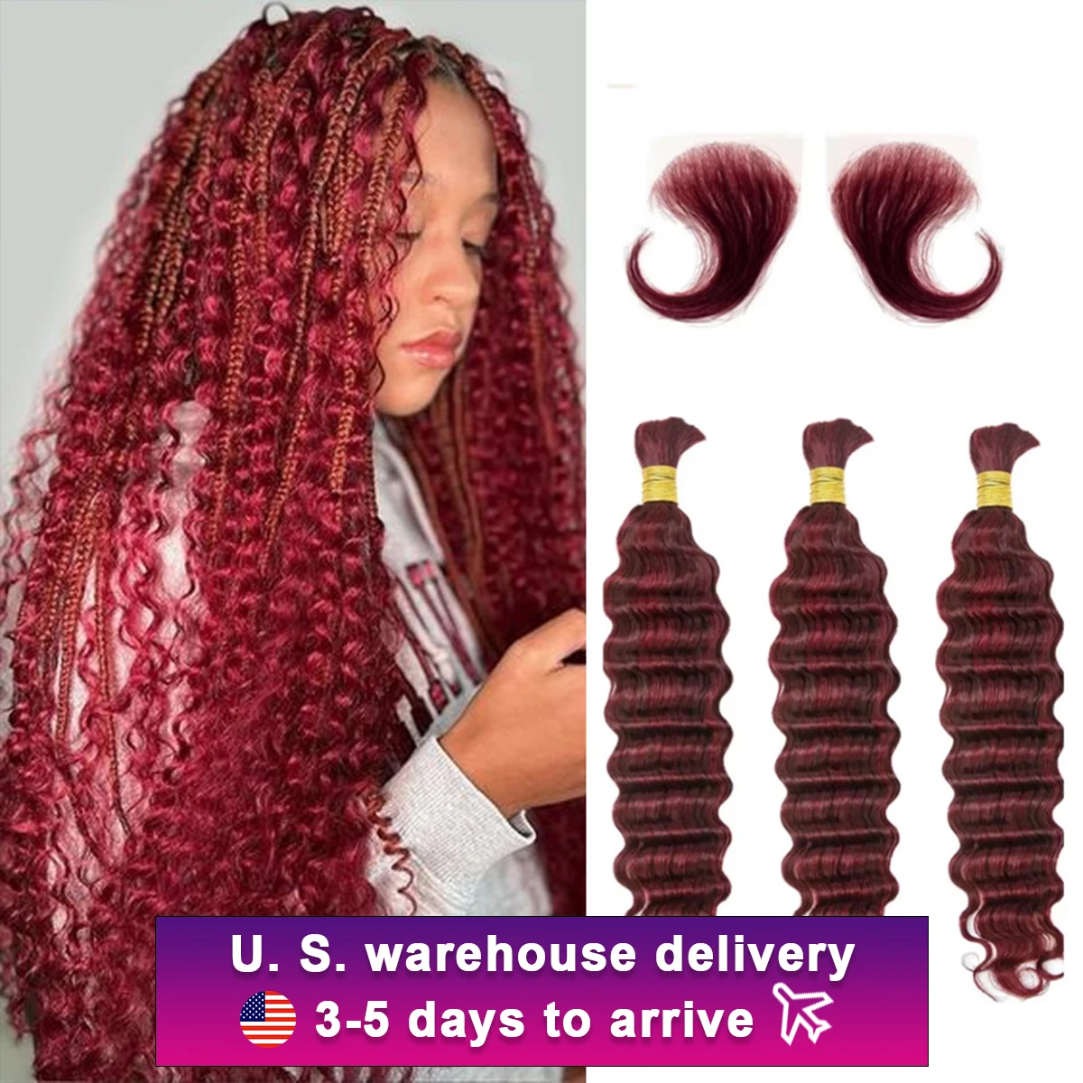 26 26 Inch 99j Burgundy Bulk Human Hair For Braiding Deep Wave Human Hair Bundles No Weft Bundles For Women Hair Extensions 100g
26 26 Inch 99j Burgundy Bulk Human Hair For Braiding Deep Wave Human Hair Bundles No Weft Bundles For Women Hair Extensions 100g