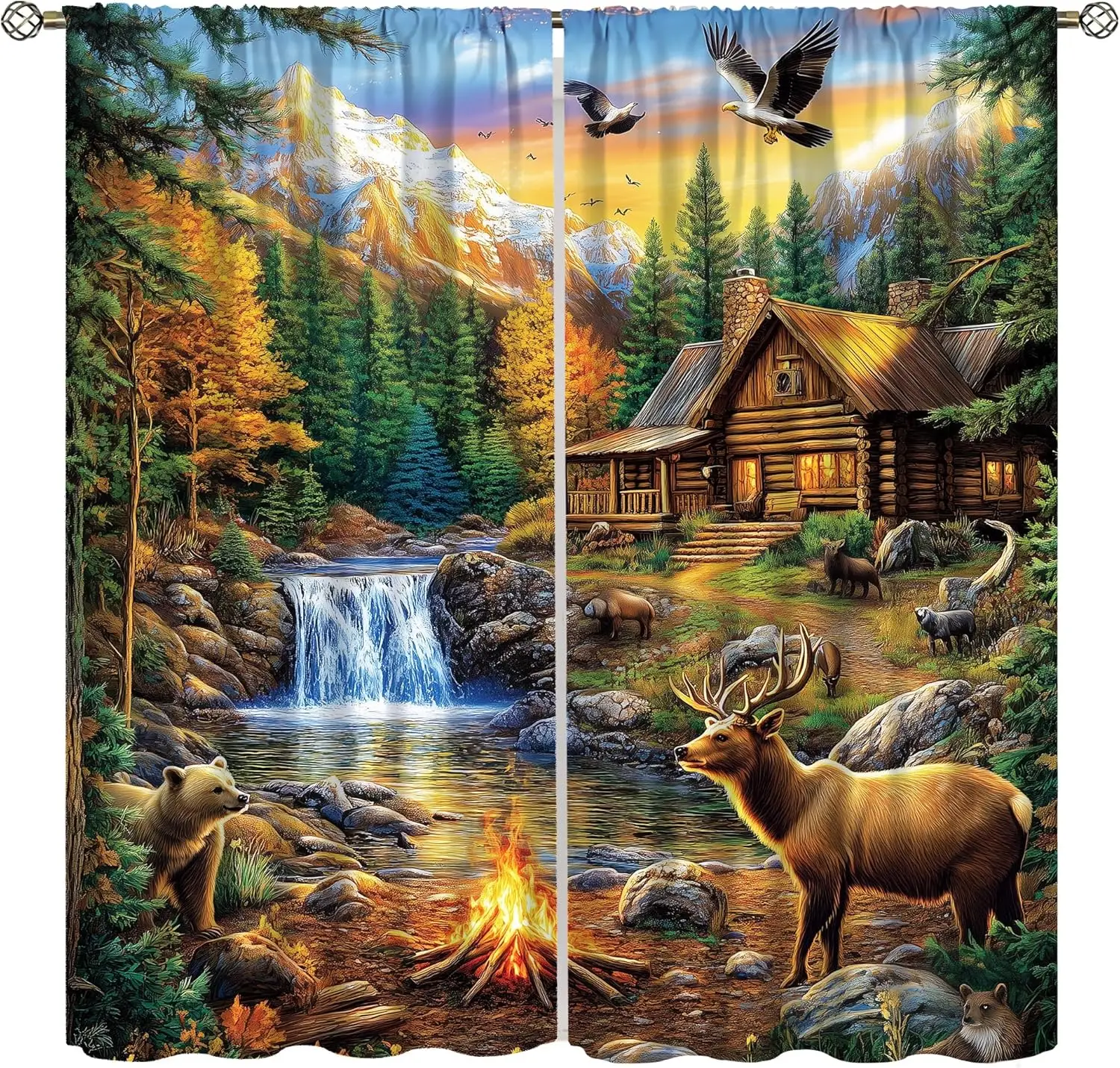 Vintage Deer Animal Curtains for Bedroom,Old Country Nature Pines Forest Hunting Cabins Rivers Torches Elk Bears Wildlife Window
Vintage Deer Animal Curtains for Bedroom,Old Country Nature Pines Forest Hunting Cabins Rivers Torches Elk Bears Wildlife Window