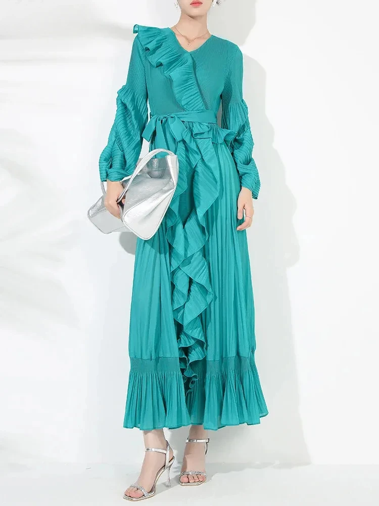 YUDX Pleated Ruffles Long Dresses For Women V Neck Full Sleeve Lace-up A Line Evening Party New 2025 Spring Dress
YUDX Pleated Ruffles Long Dresses For Women V Neck Full Sleeve Lace-up A Line Evening Party New 2025 Spring Dress