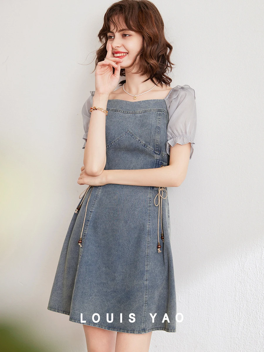LOUIS YAO Denim Dress for Women 2024 Summer Fashion Drawstring Tie Square Neck Short Sleeve Sweet Short Denim Dress
LOUIS YAO Denim Dress for Women 2024 Summer Fashion Drawstring Tie Square Neck Short Sleeve Sweet Short Denim Dress