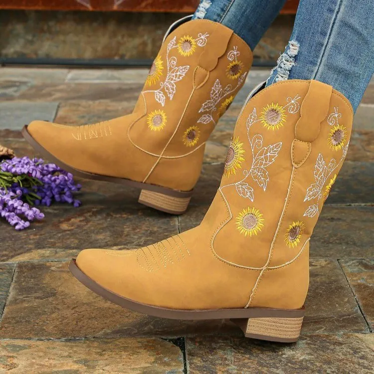 New Women Coffee Brown Embroidery Boots PU Leather Printed Western Cowboy Boots Deep V-mouth High Tube Casual Boots Classic
New Women Coffee Brown Embroidery Boots PU Leather Printed Western Cowboy Boots Deep V-mouth High Tube Casual Boots Classic
