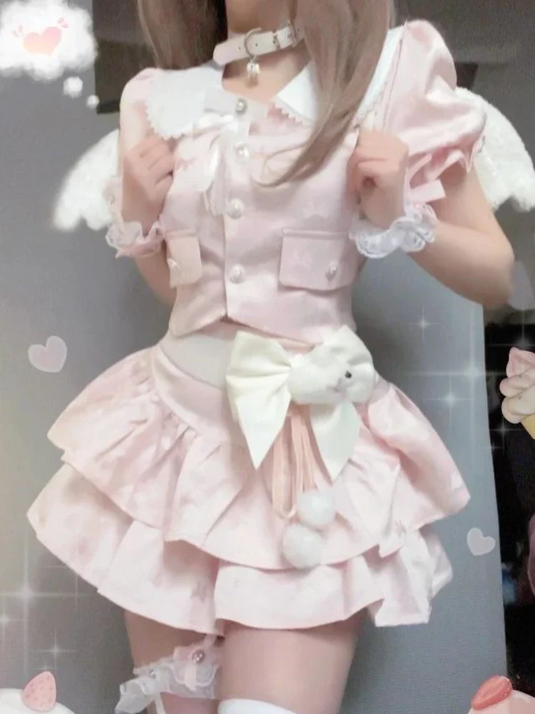 2026 Summer Sweet Slim Bow V Neck 2 Piece Set Women Designer Cute Skinny Short Sleeve Tops + Kawaii Elastic Waist A Line Dress
2026 Summer Sweet Slim Bow V Neck 2 Piece Set Women Designer Cute Skinny Short Sleeve Tops + Kawaii Elastic Waist A Line Dress