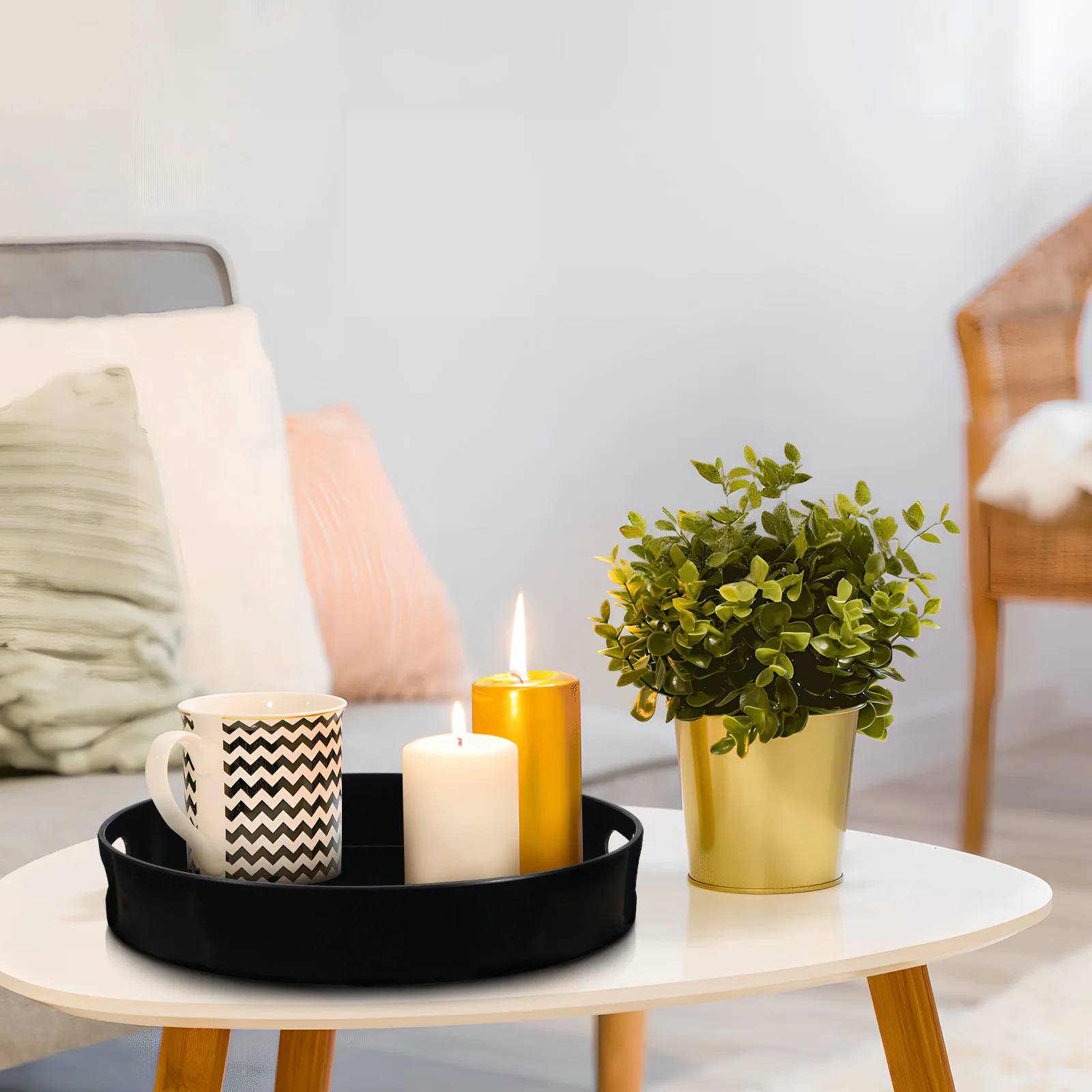 Round Serving Tray 12 Inch Plastic Decorative Tray With Handles For Coffee Table Tea Snack Storage Organizer Home Decor
Round Serving Tray 12 Inch Plastic Decorative Tray With Handles For Coffee Table Tea Snack Storage Organizer Home Decor