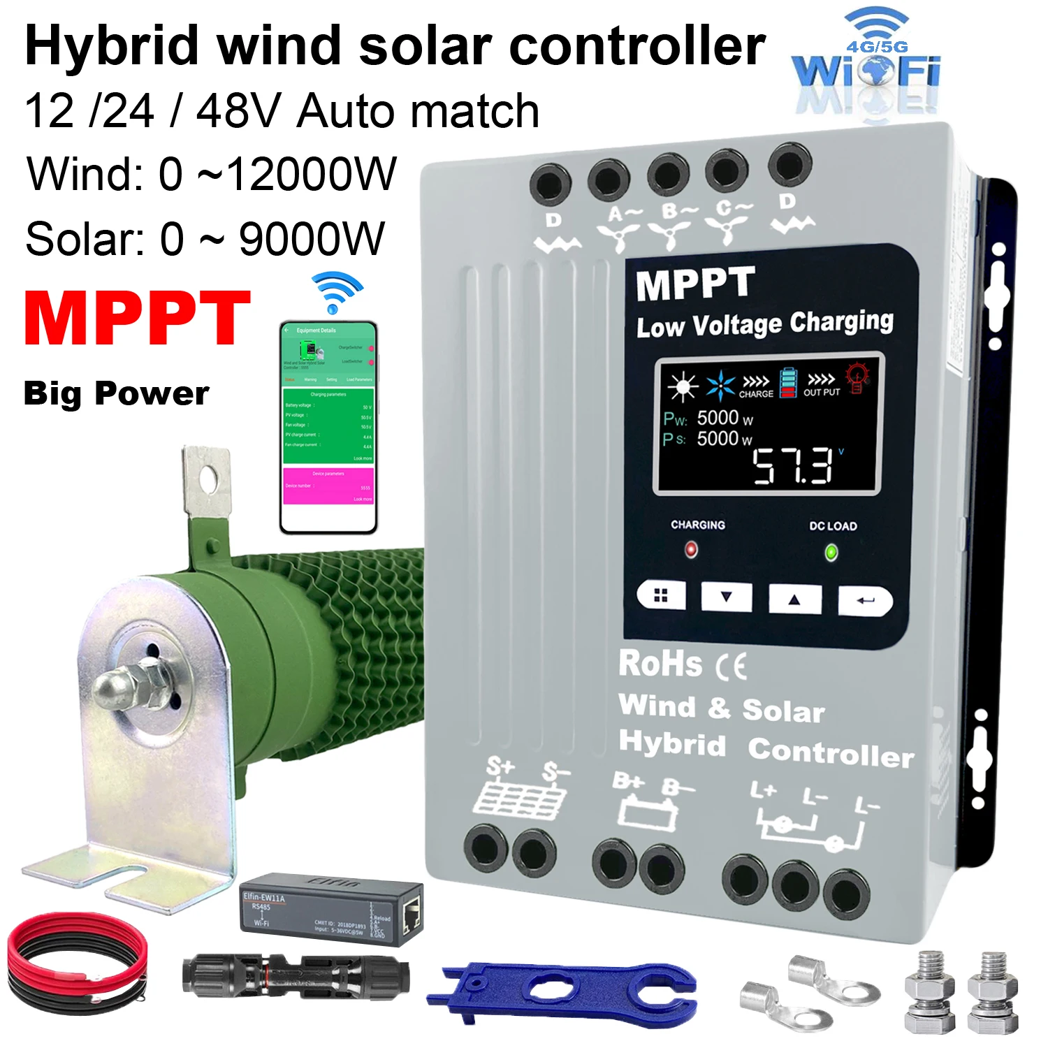 MPPT Wind Solar Гибридный контроллер заряда Wind 3000 Вт 5 кВт Solar 5000 Вт 12/24 В/48 В Автоматический гибридный контроллер сброса нагрузки и Wi-Fi Дополнительно
MPPT Wind Solar Гибридный контроллер заряда Wind 3000 Вт 5 кВт Solar 5000 Вт 12/24 В/48 В Автоматический гибридный контроллер сброса нагрузки и Wi-Fi Дополнительно