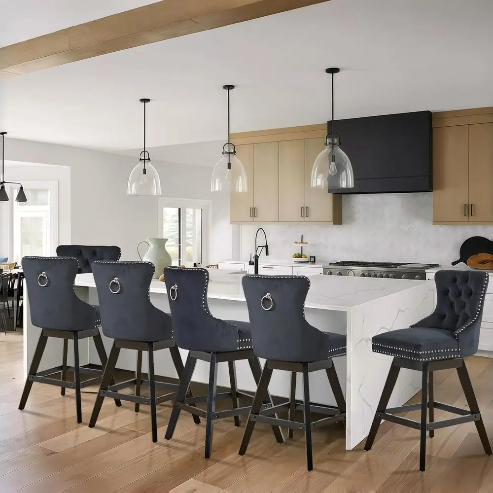Solid Wood Swivel Bar Stools with Upholstered Seats, Set of 6, Black
Solid Wood Swivel Bar Stools with Upholstered Seats, Set of 6, Black