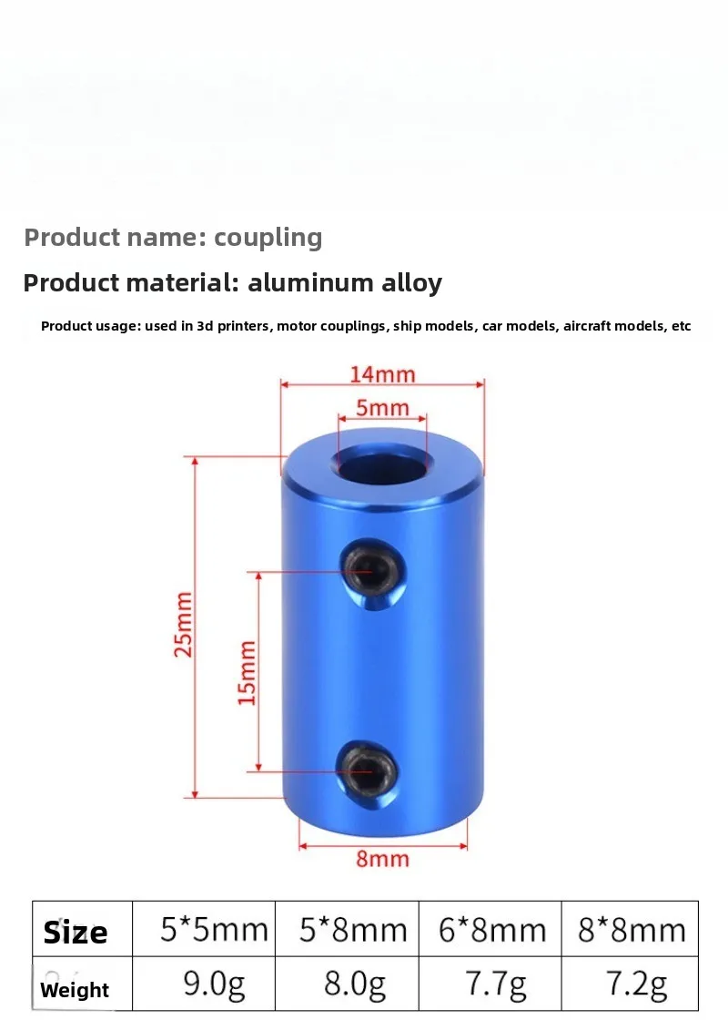 Elastic Encoder, Aluminum Coupling FOR DIY3D Printer 42 Stepper Motor
Elastic Encoder, Aluminum Coupling FOR DIY3D Printer 42 Stepper Motor