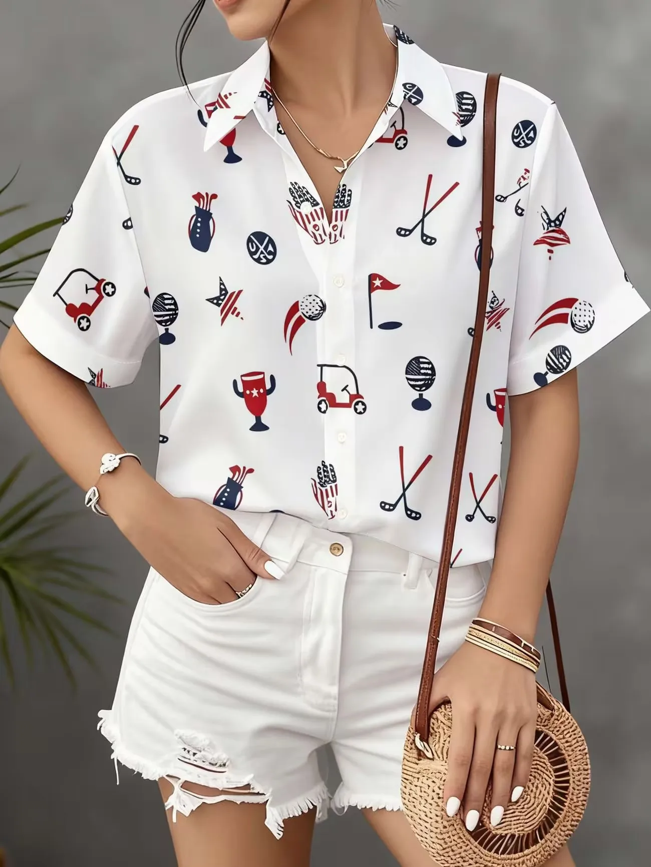 Summer women's short sleeved 3D printed shirt
Summer women's short sleeved 3D printed shirt