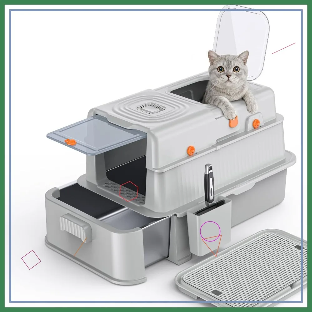 Large Metal Cat Litter Box with Lid, Top Entry Enclosed, Odor Control & Easy Clean
Large Metal Cat Litter Box with Lid, Top Entry Enclosed, Odor Control & Easy Clean