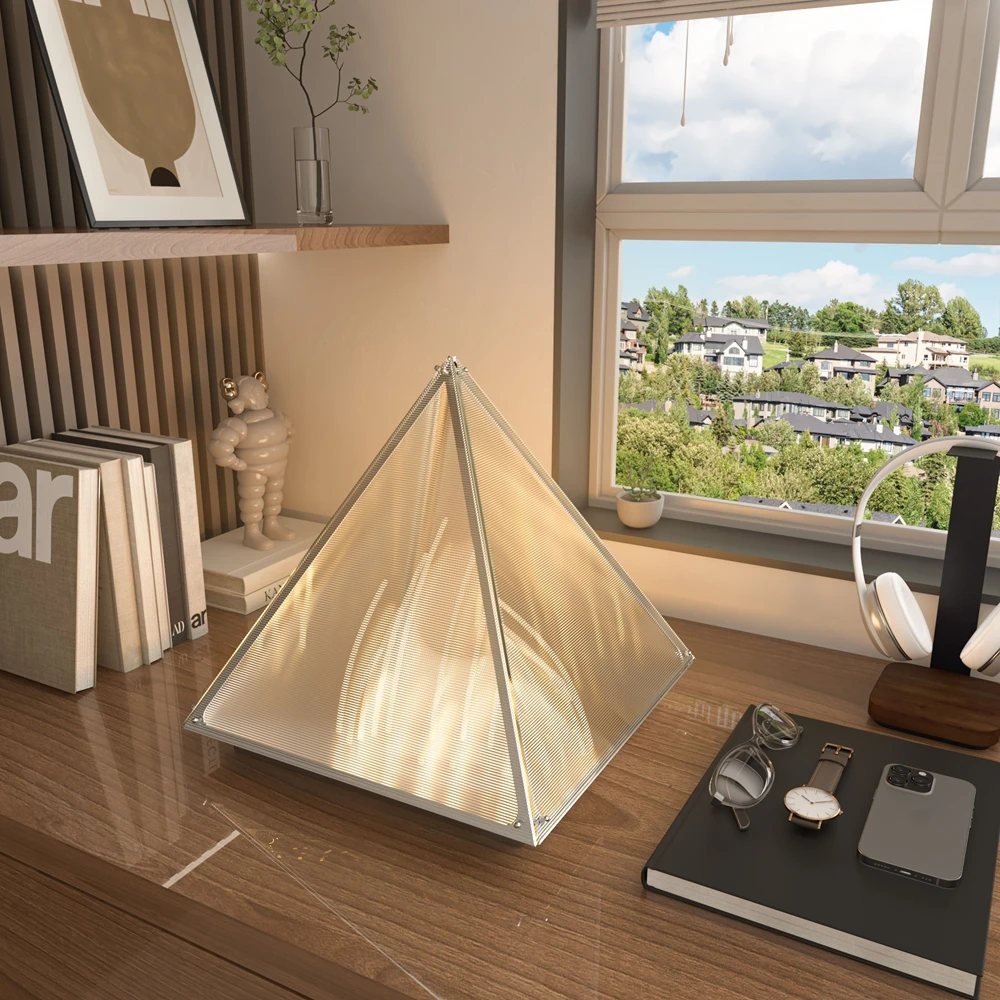 'Pyramid' Modern Table Lamp, bedroom LED Desk Light, Unique Warm Decorative Night Light, 3d stereo Stainless Steel Home Decor
'Pyramid' Modern Table Lamp, bedroom LED Desk Light, Unique Warm Decorative Night Light, 3d stereo Stainless Steel Home Decor