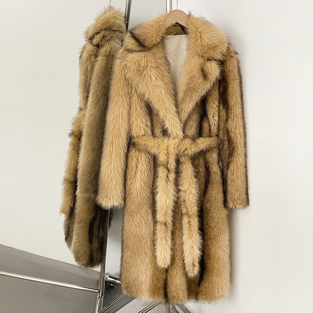 Women's Artificial Fur Coat Long Fur Coat Notched Lapel Belted Faux Fur Jacket New Autumn Winter Thick Outerwear New Products
Women's Artificial Fur Coat Long Fur Coat Notched Lapel Belted Faux Fur Jacket New Autumn Winter Thick Outerwear New Products