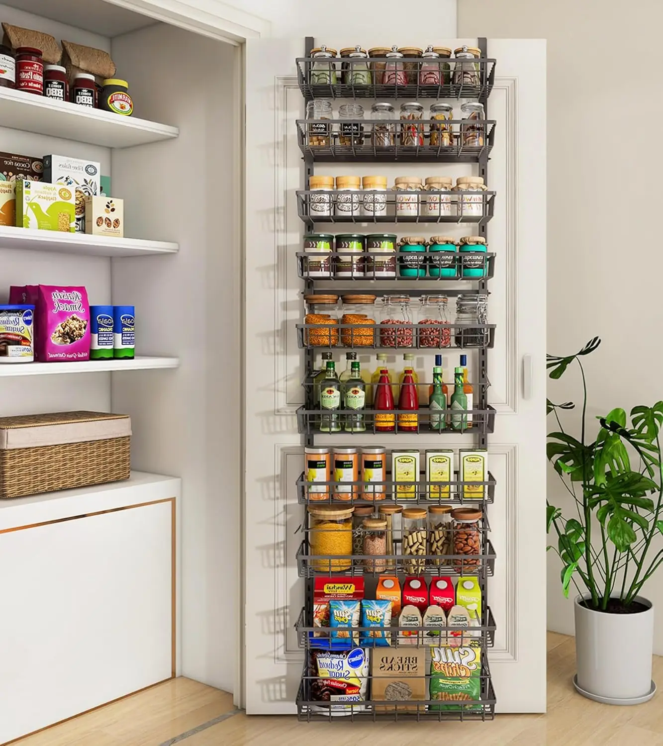 10-Tier Over-the-Door Pantry Organizer, Adjustable Metal Basket, Wall Spice Rack, Kitchen Storage Shelves
10-Tier Over-the-Door Pantry Organizer, Adjustable Metal Basket, Wall Spice Rack, Kitchen Storage Shelves