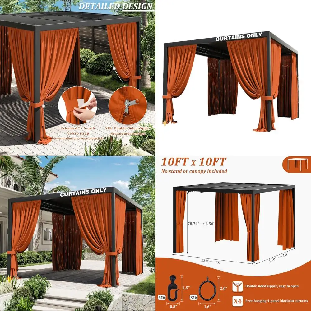 10x10 Outdoor Waterproof 4-Panel Gazebo Curtains with Double Zipper for Patio, Garden, and Backyard Privacy
10x10 Outdoor Waterproof 4-Panel Gazebo Curtains with Double Zipper for Patio, Garden, and Backyard Privacy