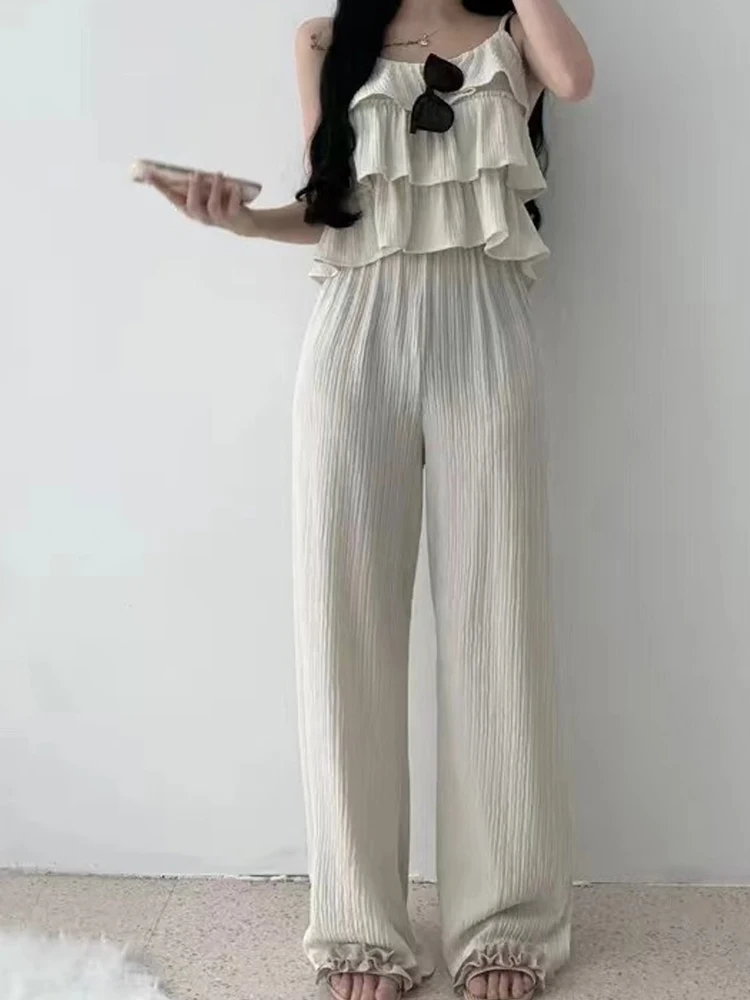 Summer Faion Chic Women's Ruffle Trim ter Top High Waist Elastic Wide Leg Pants Two Piece Set Long Sve Casual Outfit
Summer Faion Chic Women's Ruffle Trim ter Top High Waist Elastic Wide Leg Pants Two Piece Set Long Sve Casual Outfit