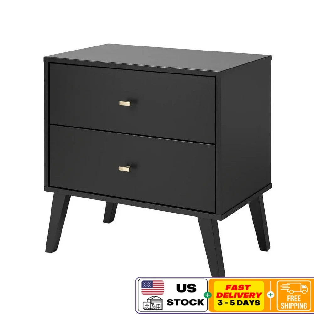 Milo Mid Century Nightstand 2 Drawer Black Bedroom Furniture Solid Wood Tapered Legs Brushed Brass Knobs Modern Design
Milo Mid Century Nightstand 2 Drawer Black Bedroom Furniture Solid Wood Tapered Legs Brushed Brass Knobs Modern Design