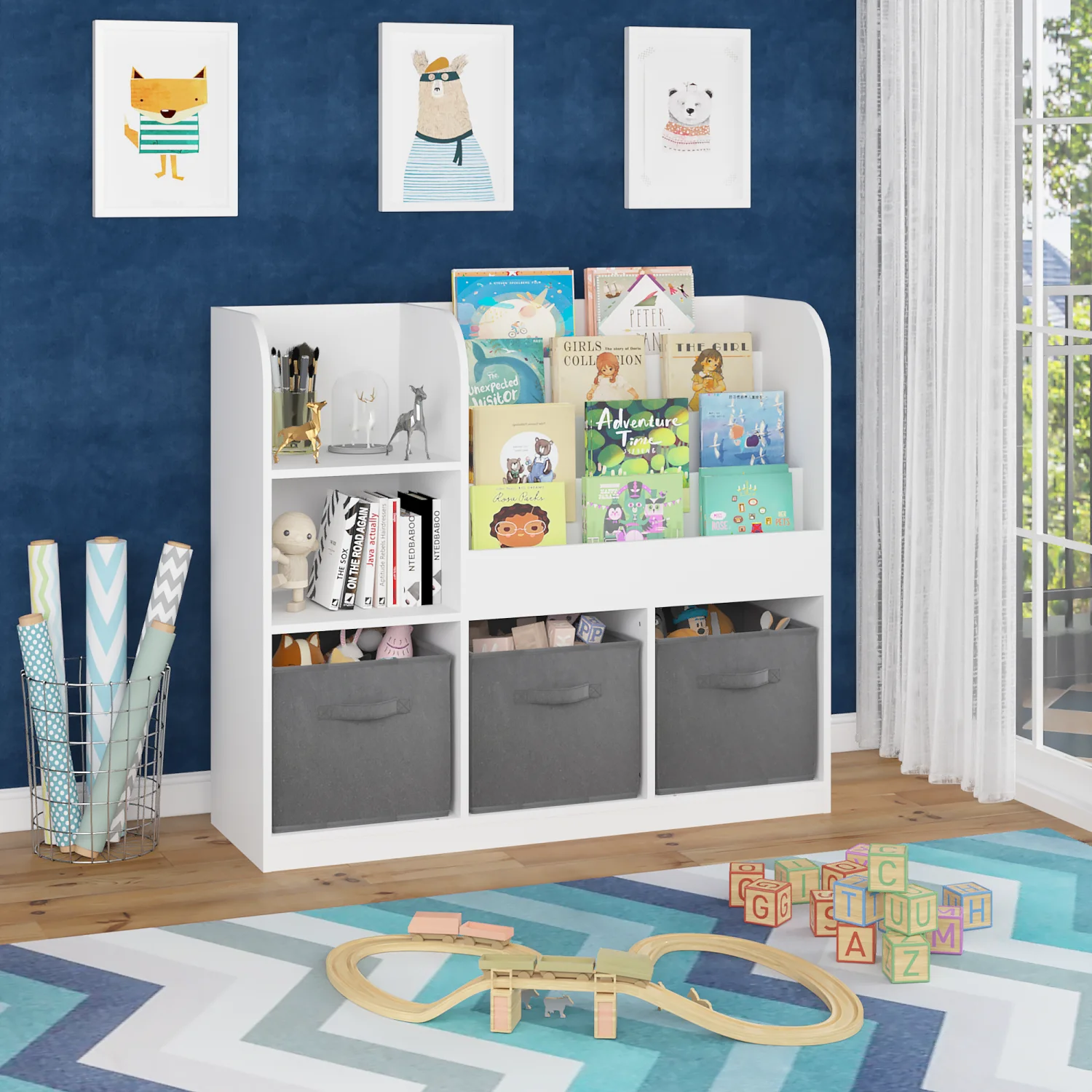 Kids Bookcase and Bookshelf, Multifunctional Bookcase with 3 Collapsible Fabric Drawers, Bookcase Display Stand, Toy Storage Org
Kids Bookcase and Bookshelf, Multifunctional Bookcase with 3 Collapsible Fabric Drawers, Bookcase Display Stand, Toy Storage Org