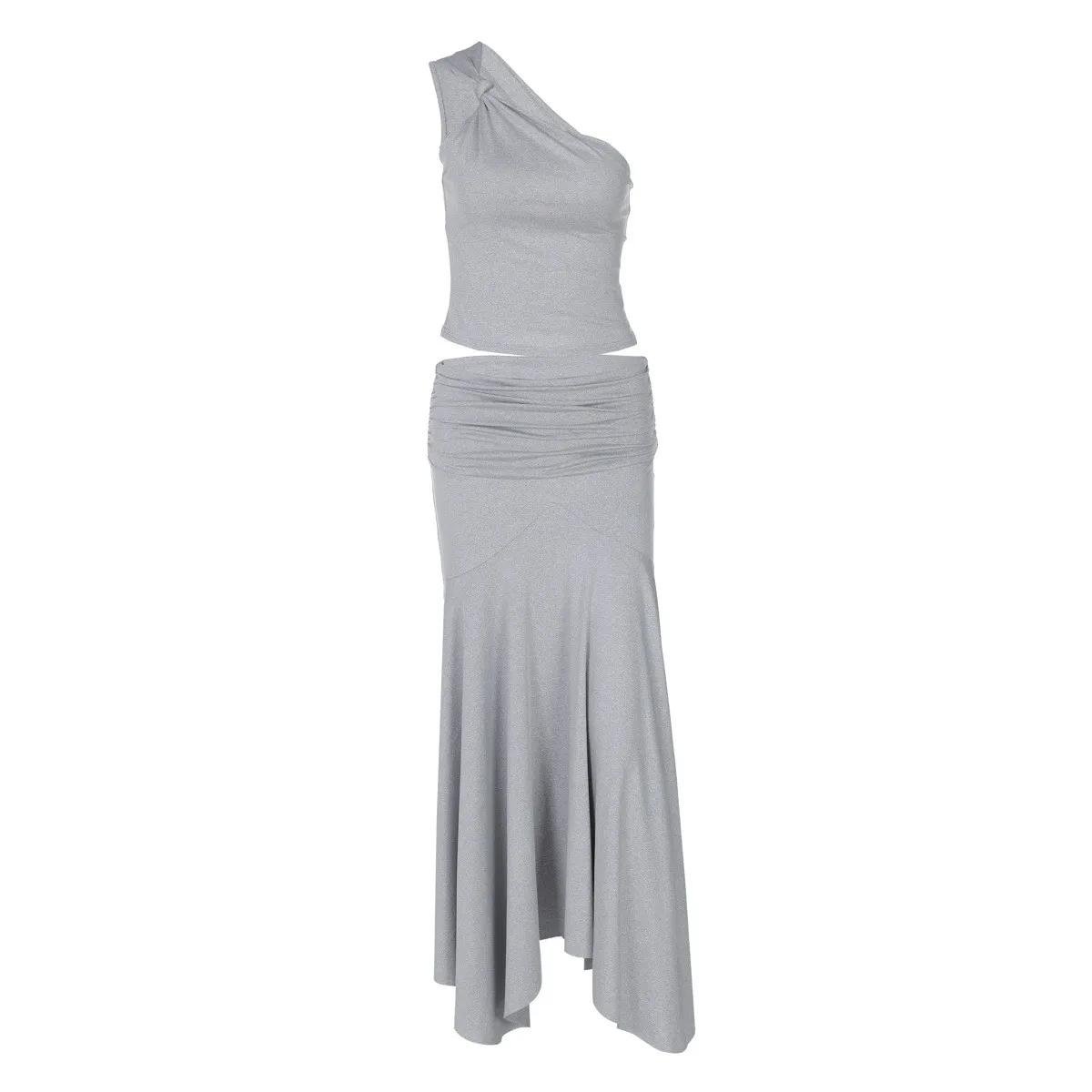 Casual Solid Color Off Shoulder Sleeveless Crop Top High Waist Ruffle Mini Dress with Ruched Waistband Asymmetrical Hem in
Casual Solid Color Off Shoulder Sleeveless Crop Top High Waist Ruffle Mini Dress with Ruched Waistband Asymmetrical Hem in