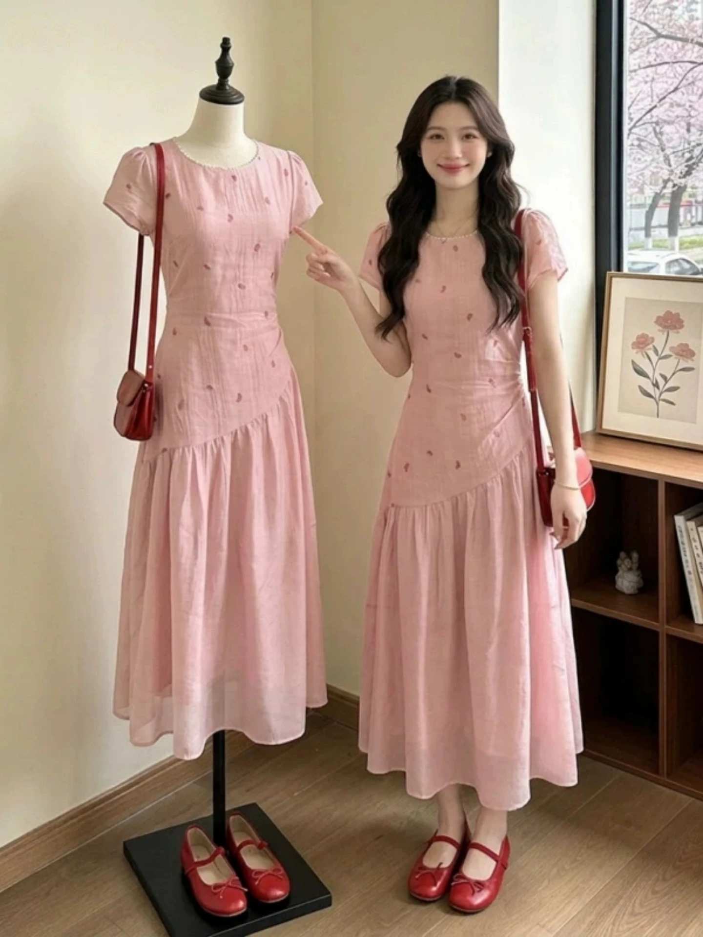 Pink Heart Shaped Women's Summer Dress Slimming High Waist Beautiful Long Skirt Korean Style Commute Print Gauze Polyester Fiber
Pink Heart Shaped Women's Summer Dress Slimming High Waist Beautiful Long Skirt Korean Style Commute Print Gauze Polyester Fiber