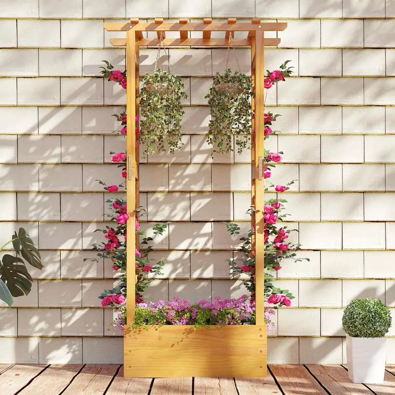 Wooden Raised Garden Bed with Lattice Trellis and Hanging Roof-Orange
Wooden Raised Garden Bed with Lattice Trellis and Hanging Roof-Orange