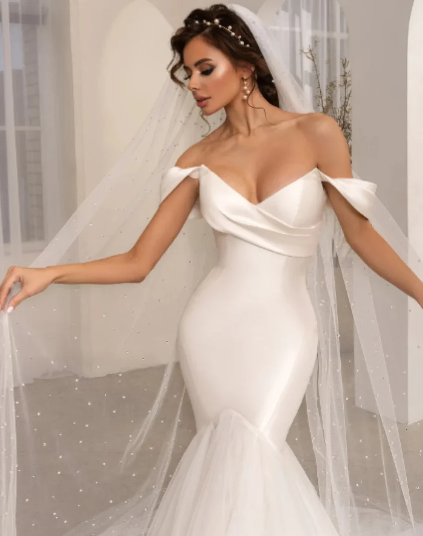 A-Line Beautiful Satin Mermaid Off Shoulder Mopping Bride Gowns Sexy Backless Sleeveless 2024 Bohemian Wedding Dresses Fashion
A-Line Beautiful Satin Mermaid Off Shoulder Mopping Bride Gowns Sexy Backless Sleeveless 2024 Bohemian Wedding Dresses Fashion