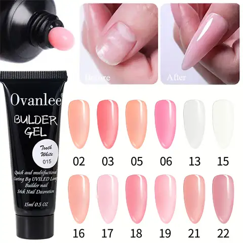 Kit de démarrage Polygel Ovanlee 18-en-1 – Lampe portable incluse, Gel dur sans forme avec 12 couleurs, Solution de glissement et outils, Ensemble ultra-résistant pour extension et renforcement des ongles