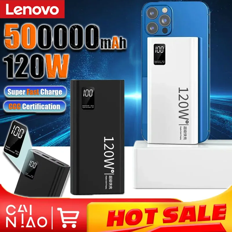Lenovo 500000mAh 120W Power Bank High Capacity Fast Charging Powerbank Portable Battery Charger For iPhone Samsung Xiaomi Hot
Lenovo 500000mAh 120W Power Bank High Capacity Fast Charging Powerbank Portable Battery Charger For iPhone Samsung Xiaomi Hot