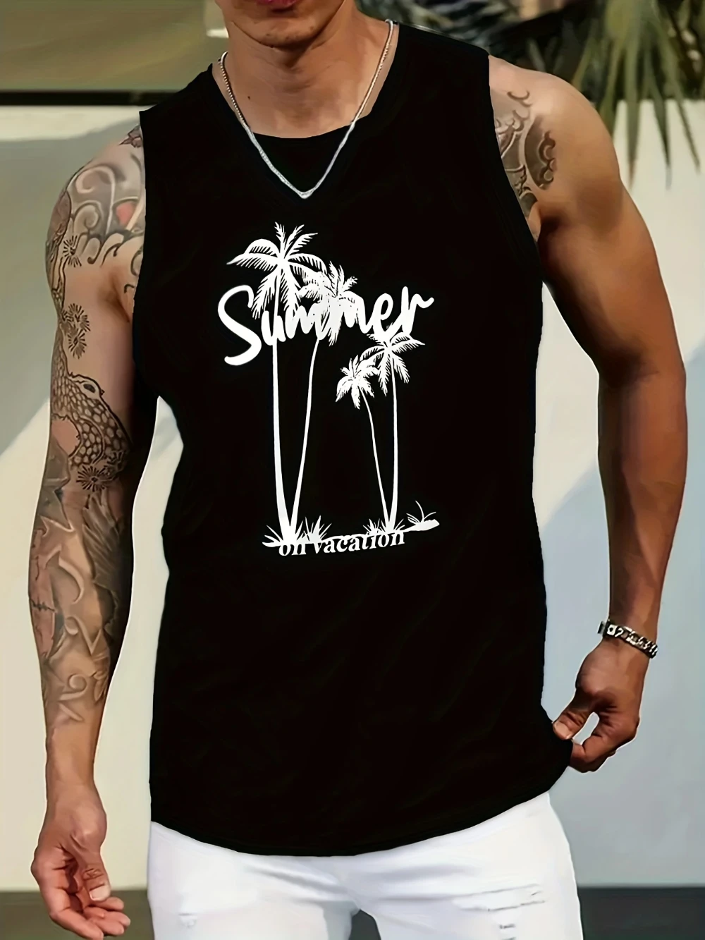 Summer Men's Sleeveless T-shirt Palm Tree Print Breathable Casual Vest for Outdoor Sports Running Comfortable Top
Summer Men's Sleeveless T-shirt Palm Tree Print Breathable Casual Vest for Outdoor Sports Running Comfortable Top