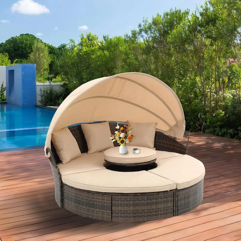 Bali-Style Outdoor Wicker Daybed with Beige Soaking Bed and Lighting Coffee Table for Terrace, Pool, or Garden
Bali-Style Outdoor Wicker Daybed with Beige Soaking Bed and Lighting Coffee Table for Terrace, Pool, or Garden