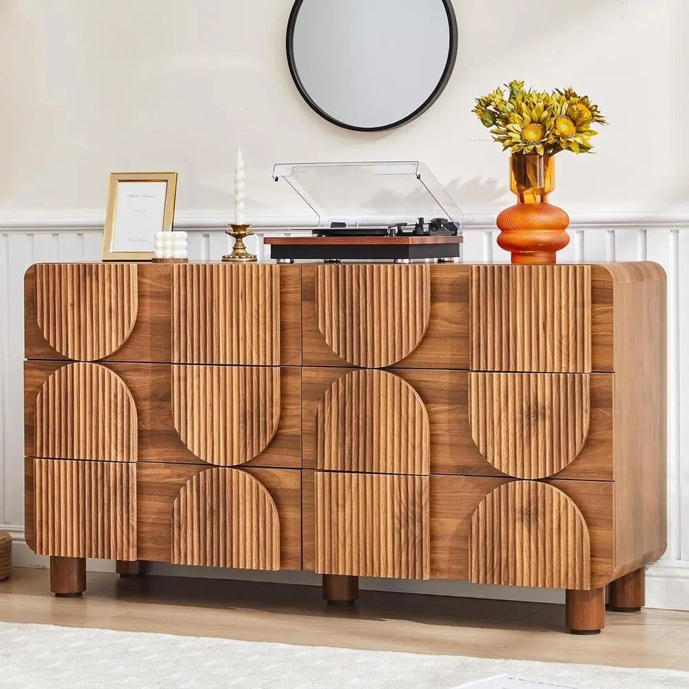 6 Drawer Bedroom Chest 54 Wide Modern Chest of Drawers, Wooden Curved TV Stand, Walnut Wood Closet Organizer for Living Room, Ha
6 Drawer Bedroom Chest 54 Wide Modern Chest of Drawers, Wooden Curved TV Stand, Walnut Wood Closet Organizer for Living Room, Ha